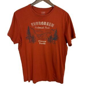 J. Crew Orange Evergreen Forest Graphic Tee T-Shirt Men's Small Happy Trails